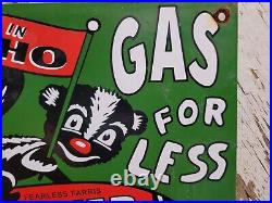 Vintage Stinker Porcelain Sign 1953 Idaho Gas For Less Skunk Gasoline Station