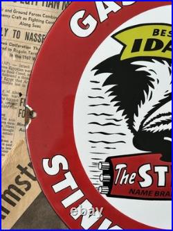 Vintage Stinker Stations Gasoline Fearless Farris 12 Inch Porcelain Enamel Sign