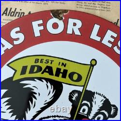 Vintage Stinker Stations Gasoline Fearless Farris 12 Inch Porcelain Enamel Sign