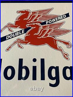 Vintage Style 1947 Mobilgas Double Powered Porcelain Pegasus Sign 12.5 X 11 In