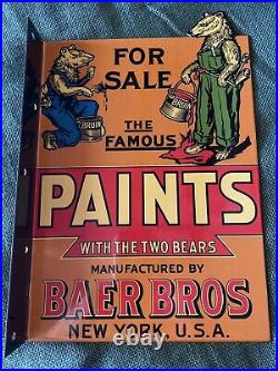 Vintage Style Baer Bros Flange Sign Porcelain Advertising 13 3/4x 9 1/4 Inch