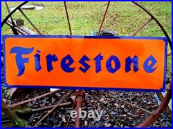 Vintage Style FIRESTONE TIRE SHOP Metal Sign Gas Oil Garage Art Hand Lettered