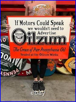 Vintage Style Metal Sign 2 Sided Oilzum Motor Oil NOT Porcelain 34x24 Made USA