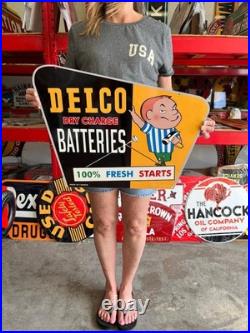 Vintage Style Metal Sign Delco Batteries NOT Porcelain 24x18 Made USA