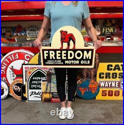 Vintage Style Metal Sign Freedom Motor Oil Bulldog NOT Porcelain 22x16 Made USA