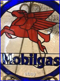Vintage Style Mobil Gas Handcrafted Stained Glass 13 Inch Sign