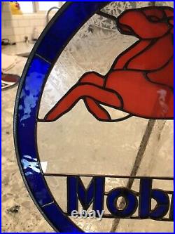 Vintage Style Mobil Gas Handcrafted Stained Glass 13 Inch Sign