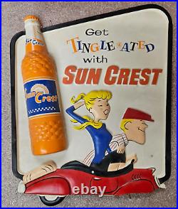 Vintage Sun Crest Soda Bottle Sign Advertising Sun Crest