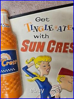 Vintage Sun Crest Soda Bottle Sign Advertising Sun Crest