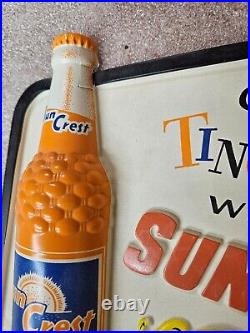 Vintage Sun Crest Soda Bottle Sign Advertising Sun Crest