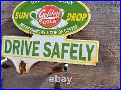 Vintage Sun Drop Porcelain Soda Sign Golden Cola Pop Topper Beverage Advertising