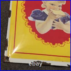 Vintage Sunbeam Bread Porcelain Enamel Sign Rare Concave Original Patina 16x13