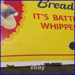 Vintage Sunbeam Bread Porcelain Enamel Sign Rare Concave Original Patina 16x13
