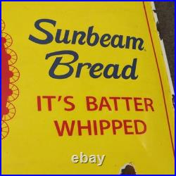 Vintage Sunbeam Bread Porcelain Enamel Sign Rare Concave Original Patina 16x13