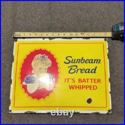 Vintage Sunbeam Bread Porcelain Enamel Sign Rare Concave Original Patina 16x13