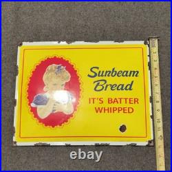 Vintage Sunbeam Bread Porcelain Enamel Sign Rare Concave Original Patina 16x13