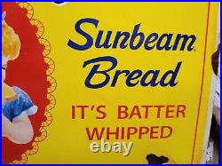 Vintage Sunbeam Bread Porcelain Sign Kitchen Bakery Grocery General Store Gas