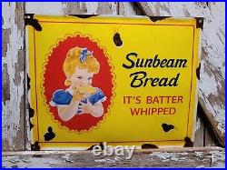 Vintage Sunbeam Bread Porcelain Sign Kitchen Bakery Grocery General Store Gas