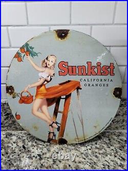 Vintage Sunkist Porcelain Sign Oranges California Fruit Juice Soda Drink Gas Oil
