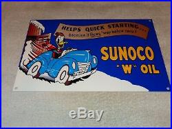 Vintage Sunoco Donald Duck+ Car & Snow 12 Metal Gasoline & Oil Sign Walt Disney