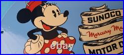 Vintage Sunoco Gasoline Porcelain Sign Walt Disney Minnie Mouse Gas Pump Sign