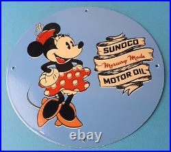 Vintage Sunoco Motor Oil Porcelain Gasoline Walt Disney Mouse Gas Service Sign