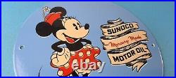 Vintage Sunoco Motor Oil Porcelain Gasoline Walt Disney Mouse Gas Service Sign