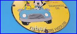 Vintage Sunoco Motor Oils Porcelain Mickey Mouse Gasoline Service Station Sign