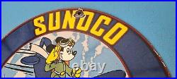 Vintage Sunoco Motor Oils Porcelain Mickey Mouse Gasoline Service Station Sign