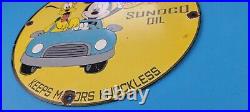 Vintage Sunoco Motor Oils Porcelain Mickey Mouse Gasoline Service Station Sign