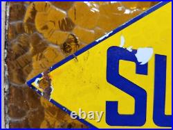 Vintage Sunoco Porcelain Sign Old Car Truck Motor Oil Gas Advertising Display