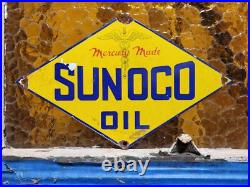 Vintage Sunoco Porcelain Sign Old Car Truck Motor Oil Gas Advertising Display