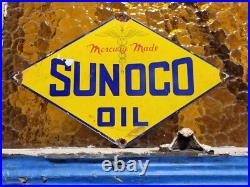 Vintage Sunoco Porcelain Sign Old Car Truck Motor Oil Gas Advertising Display