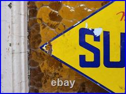 Vintage Sunoco Porcelain Sign Old Car Truck Motor Oil Gas Advertising Display