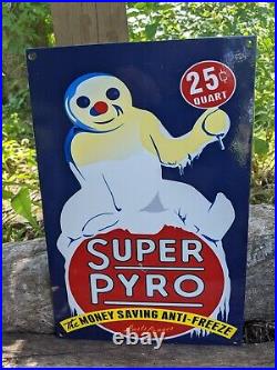 Vintage Super Pyro Anti-freeze Porcelain Enamel Auto Parts Sign 12 X 8