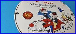 Vintage Super Shell Gasoline Porcelain Mutt & Jeff Gas Service Pump Plate Sign