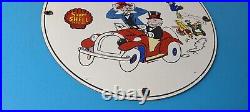 Vintage Super Shell Gasoline Porcelain Mutt & Jeff Gas Service Pump Plate Sign