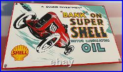 Vintage Super Shell Gasoline Porcelain Sign Gas Station Pump Plate Motor Oil