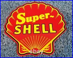 Vintage Super Shell Gasoline Red Metal Gas Oil Service Station Pump Plate Sign