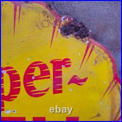 Vintage Super Yellow Shell Old Us Gasoline Oil Gas Pump Enamel Porcelain Sign