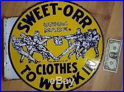 Vintage Sweet-Orr Work Clothes Overalls Blue Jeans 18 Porcelain Flange Sign