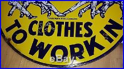Vintage Sweet-Orr Work Clothes Overalls Blue Jeans 18 Porcelain Flange Sign