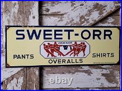 Vintage Sweet-orr Porcelain Sign Textile Overall Clothing Union Workers Factory