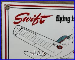Vintage Swift Aircraft Porcelain Sign Dealership Oil Gas Station Hangar Airplane