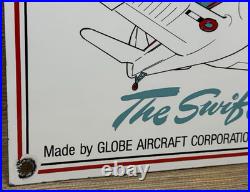 Vintage Swift Aircraft Porcelain Sign Dealership Oil Gas Station Hangar Airplane
