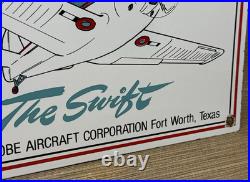 Vintage Swift Aircraft Porcelain Sign Dealership Oil Gas Station Hangar Airplane