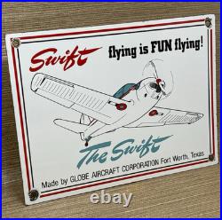 Vintage Swift Aircraft Porcelain Sign Dealership Oil Gas Station Hangar Airplane