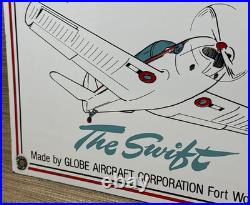 Vintage Swift Aircraft Porcelain Sign Dealership Oil Gas Station Hangar Airplane