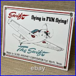 Vintage Swift Aircraft Porcelain Sign Dealership Oil Gas Station Hangar Airplane