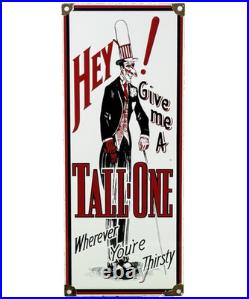 Vintage Tall One Soda Pop Porcelain Sign Coca Cola Bottle Can Gas Station